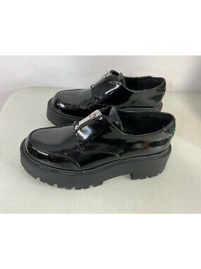 Black Patent Platform Lug Sole Loafers Chunky Shoes Womens 8